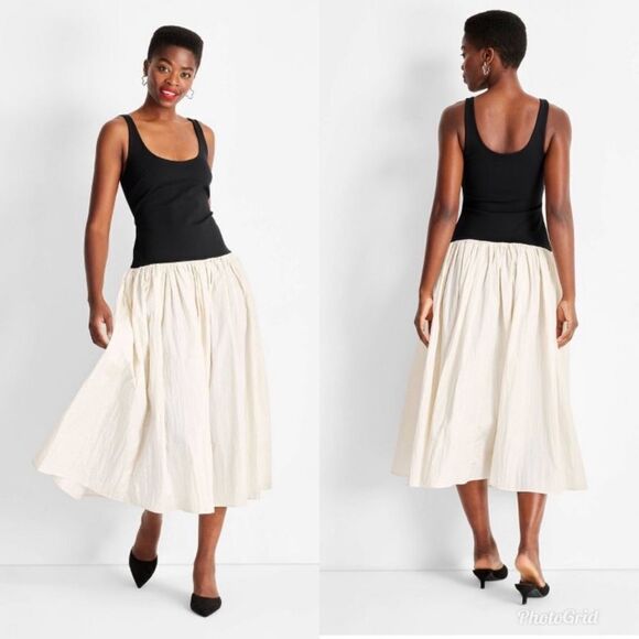 Target Future Collective Sleeveless Contrasting Knit Ankle Dress in Black Cream - Picture 1 of 11